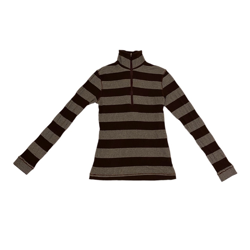 High Neck Zip-up Striped Sweater